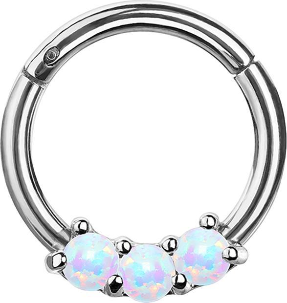 Produktbild Star Piercing Micro Segmentring klappbar silber drei Opal Kugeln weiss (Chirurgenstahl 316L, ohne Messing)