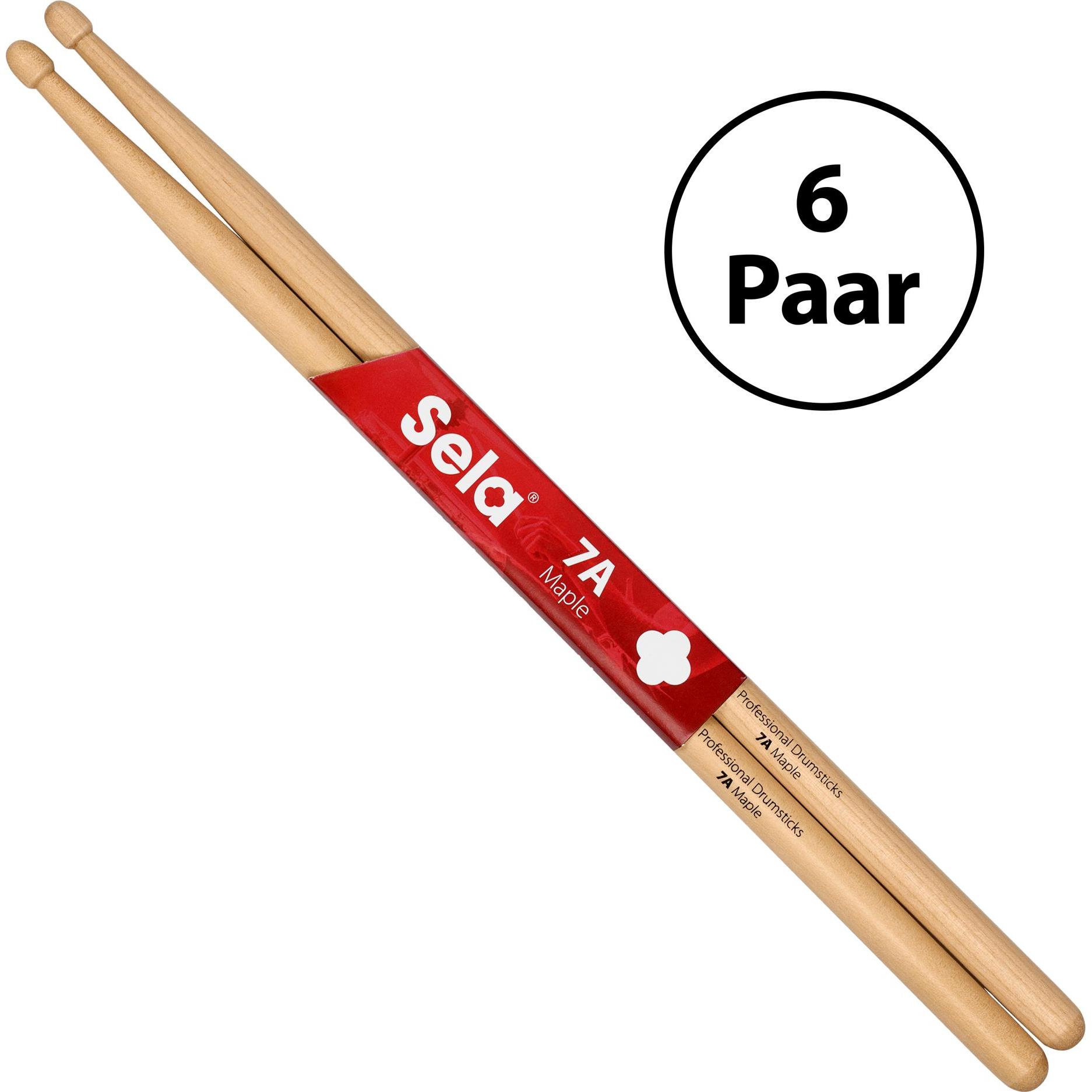 Thumbnail - Sela Professional Drumsticks 7A Ahorn - 6 Paar, Drumsticks + Schlägel, Braun