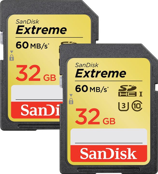 Actual product image SANDISK Extreme SDHC 2-Pack (32 GB, SDHC, U3, UHS-I)