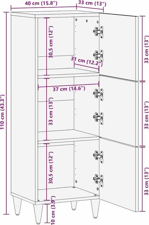Produktbild vidaXL Seitenschrank (40 x 33.50 x 110 cm)