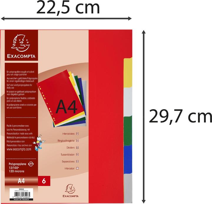 Produktbild Exacompta Register A4teilig PP Farben sortiert