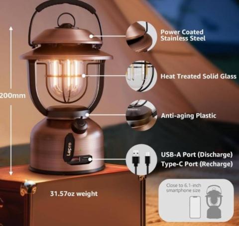 Actual product image Lepro LED Retro Camping-Laterne mit Powerbank-Funktion