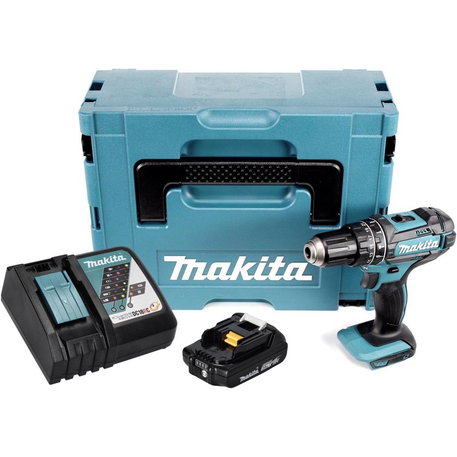 Makita, Trapano + Avvitatore a batteria, DHP 482 RA1J Trapano a percussione a batteria 18 V 62 Nm + 1x batteria 2.0 Ah + caricatore + Makpac