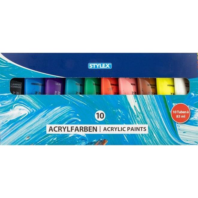 Stylex, Künstlerfarbe + Bastelfarbe, Acrylfarben -10 Tuben à 83 ml - matt (83 ml)