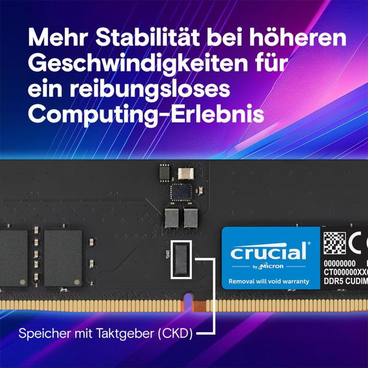 Actual product image Crucial DDR5-6400 Kit 64GB 2x32GB CUDIMM CL52 (2 x 32GB, 6400 MHz, DDR5 RAM, CU-DIMM)