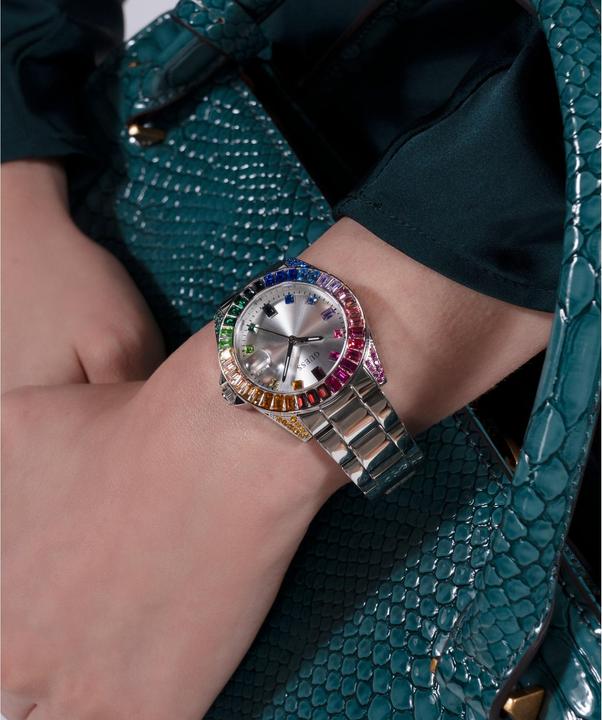 Produktbild Guess P SLV CS W/ BAGUETTE CRYS / SUN SLV DATE DL / P SLV BRCT Armbanduhr (34 mm)