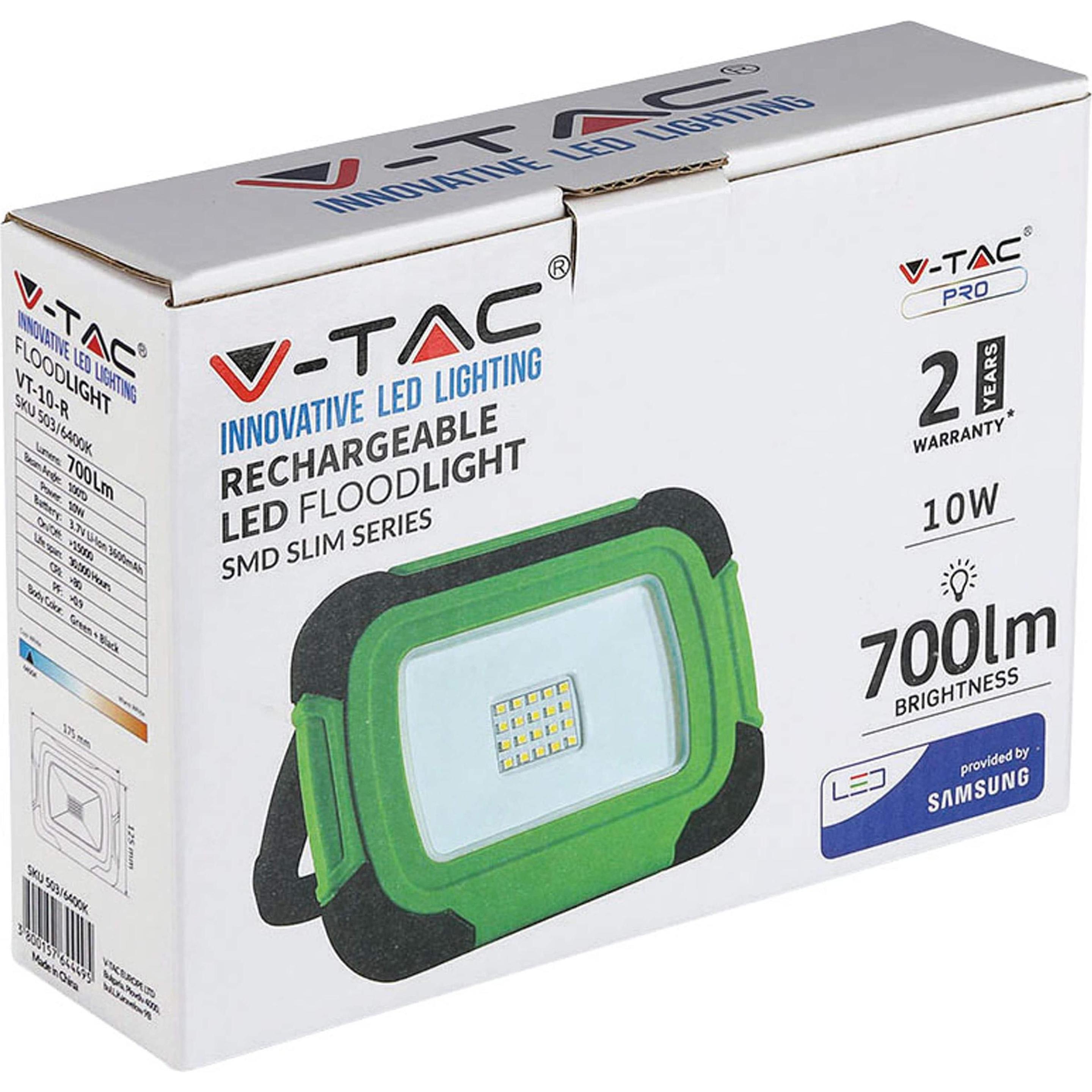 Thumbnail - V-TAC, Fassadenbeleuchtung, VT11R 10W LED Fluter Wiederaufladbar SAMSUNG Chip IP44 4000K (700 lm, IP44)