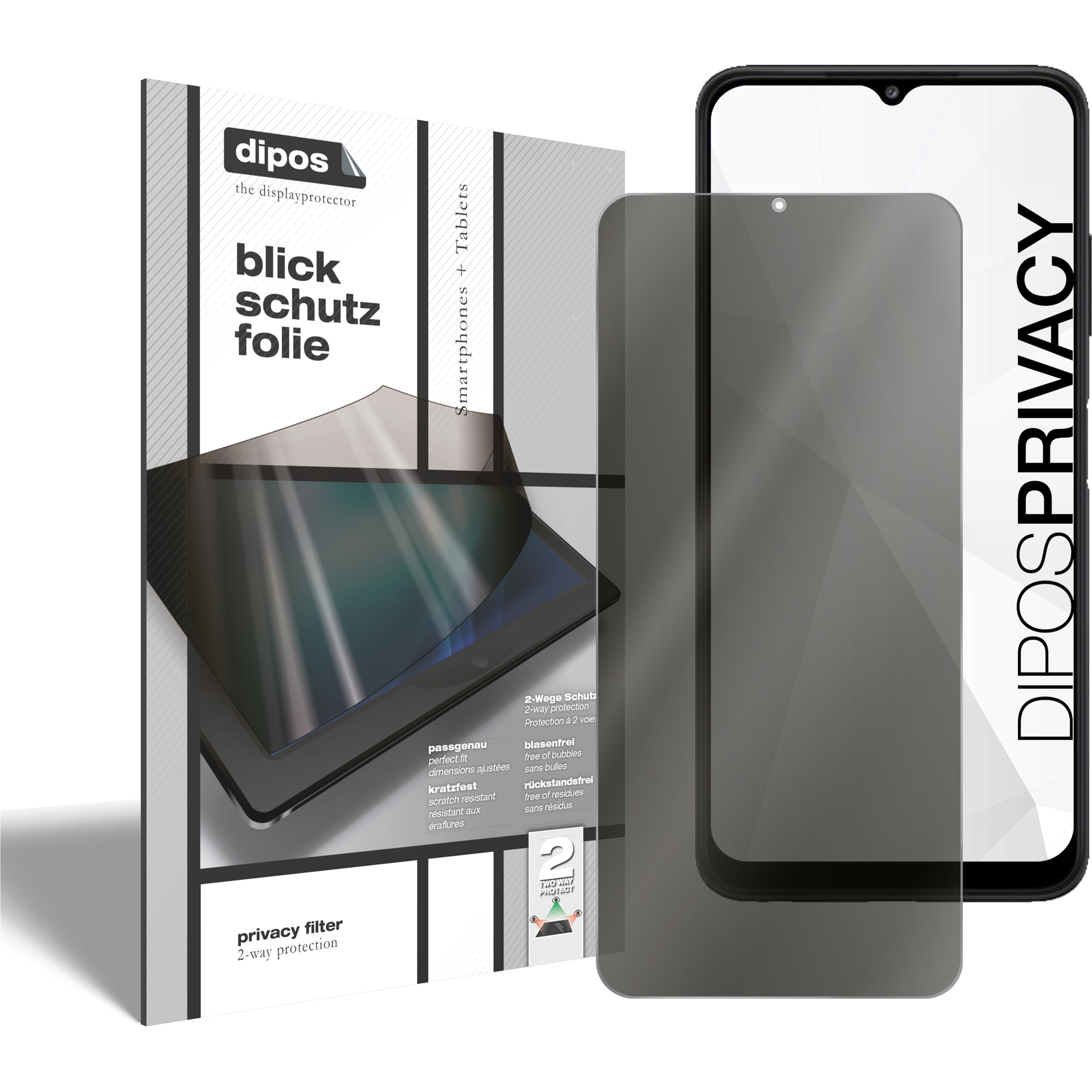 Dipos Blickschutzfolie 2-Way Anti-Shock (1 Stück, Samsung Galaxy F22), Smartphone Schutzfolie, Transparent