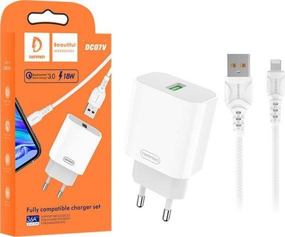 Actual product image Denmen 3.6 A 18 W WHITE AC CHARGER + IPHONE 3600 mA FAST CHARGING CABLE DC07L