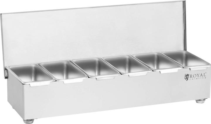 Produktbild Royal Catering Zutatenbehälter Edelstahl 6 Einsätze Zutatenbox Beilagenbehälter Barbehälter (2.70 l)