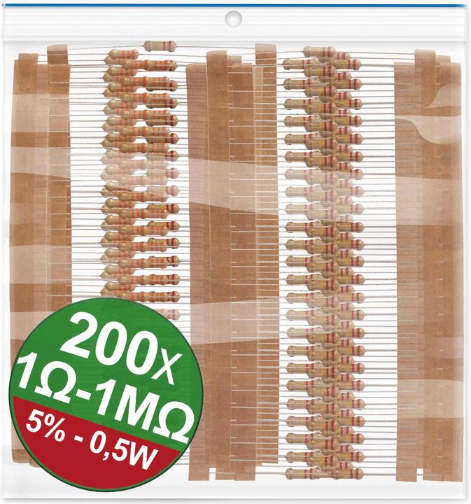 Actual product image Quadrios 22P104 Carbon film resistor range axial leaded 0.5 W 5 % 1 set