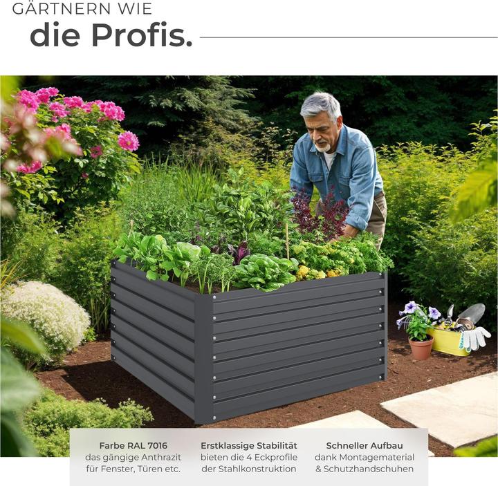 Produktbild tectake Hochbeet Blomma, 540l, verzinkt, 100x100x56cm