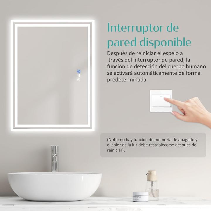 Productafbeelding Emke Motion Sensor LED Bathroom Mirror with Anti-Condensation and 3 Dimmable Light Colors (50 x 70 cm)
