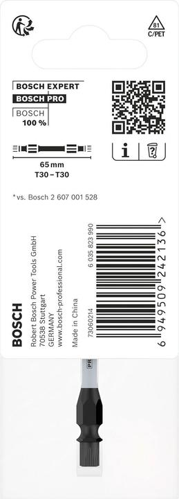 Actual product image Bosch Professional Zubehör PRO Impact screwdriver bit with double blades and pick and click inserts, T30, 65 mm (T30)