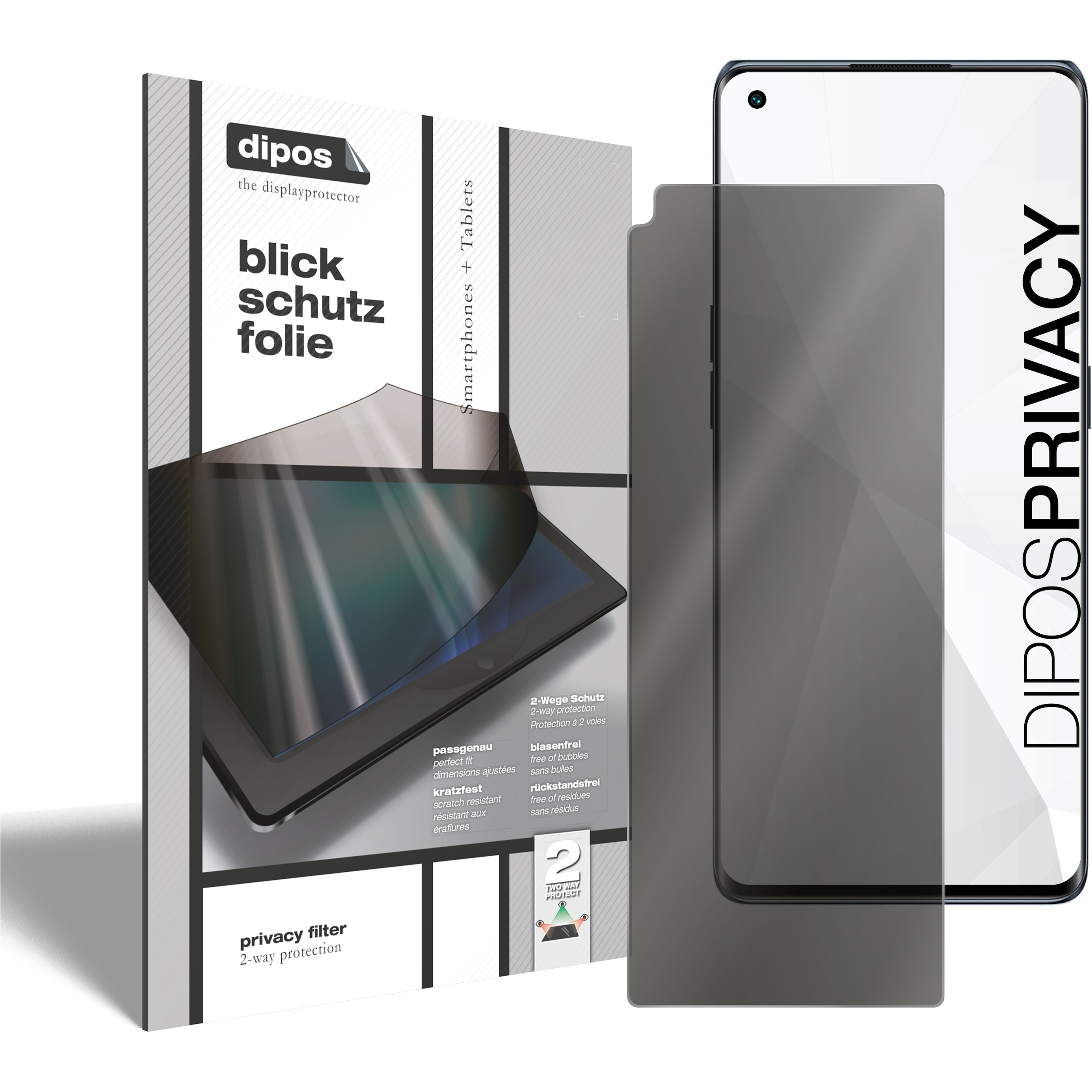 Dipos Blickschutzfolie 2-Way Anti-Shock (1 Stück, Oppo Reno 6 Pro+ 5G), Smartphone Schutzfolie, Transparent