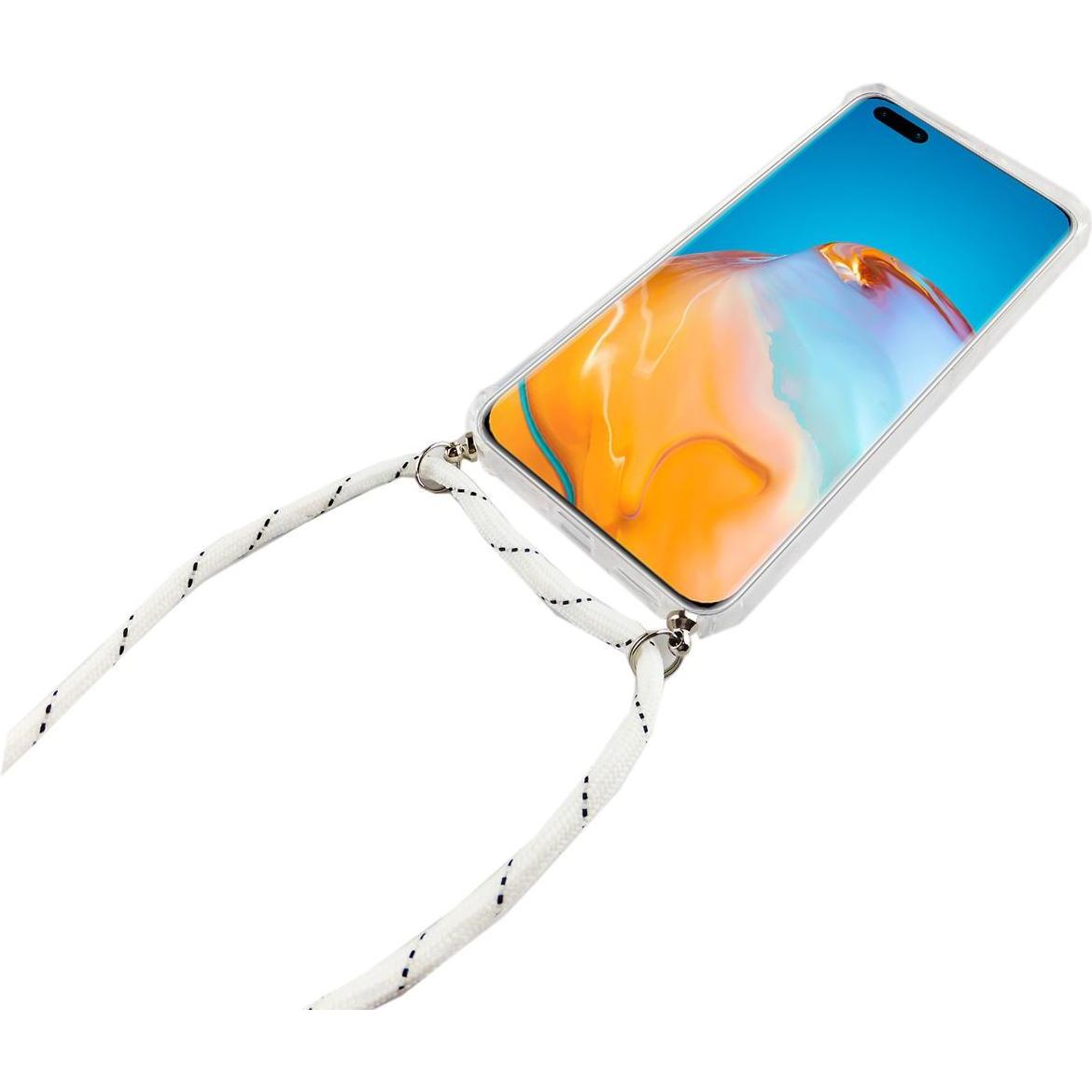Thumbnail - König Design Huawei P40 Lite Handykette Hülle mit Band Case zum umhängen mit Kordel Etui Weiss, Handykette, Transparent