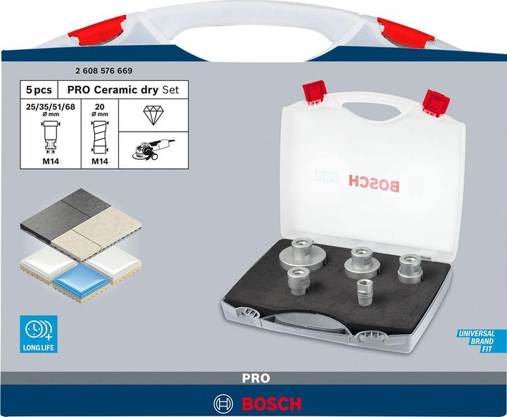 Produktbild Bosch Professional Zubehör PRO Ceramic dry X-Lock Bohrkronen-Set, 68 x 33, 51 x 33, 35 x 33, 25 x 33, 20 x 33 mm, 5-tlg. (25 mm, 35 mm)