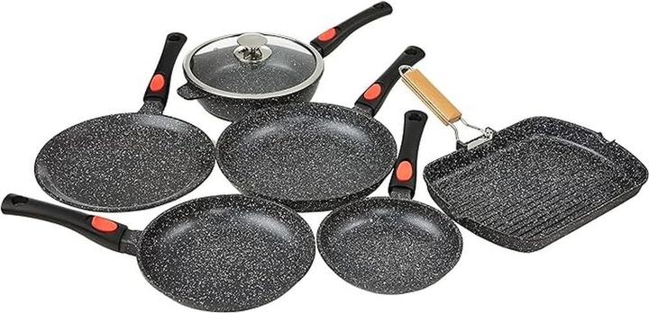 Actual product image Kamberg 24-Piece Pancake Pan Set with Glass Lid, Removable Handles, Non-Stick Coating (Cast iron)