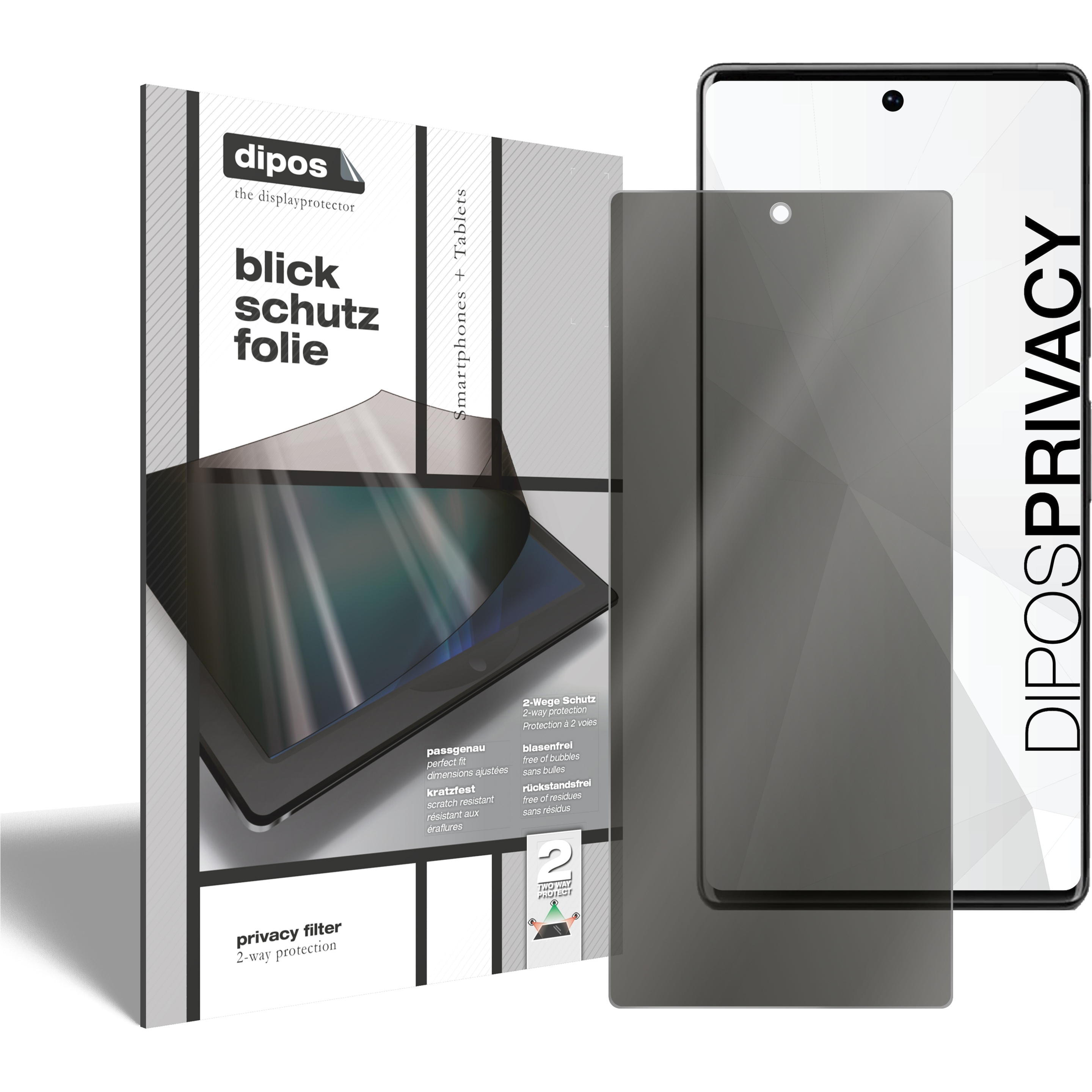 Dipos Blickschutzfolie 2-Way Anti-Shock (2 Stück, Google Pixel 6 Pro), Smartphone Schutzfolie, Transparent