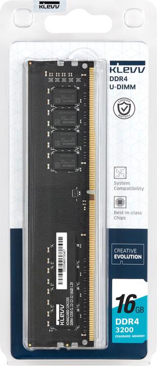 Productafbeelding Klevv 16GB Standard DDR4 UDIMM 3200Mhz Black Bulk (1 x 16GB, 3200 MHz, DDR4 RAM, U-DIMM)