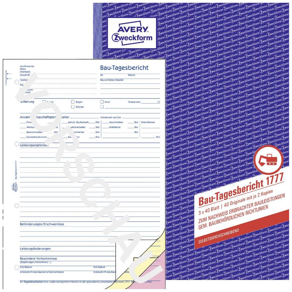 Avery, Formular, Zweckform Bautagesbericht Formular 1777-5 DIN A4 Anzahl der Blätter: 40 (40 x)