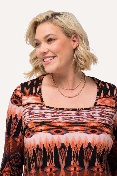 Actual product image Ulla Popken Ethnic Print Square Neck Knit Tunic (50, 52)