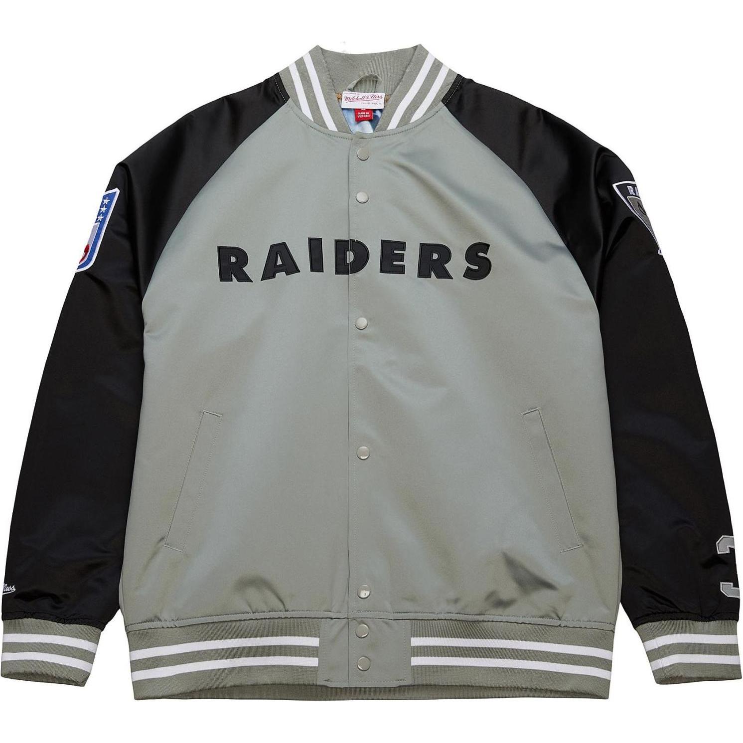 Thumbnail - Mitchell & Ness, Herren, Jacke, M&N Lightweight Satin Jacke - LA Raiders Bo Jackson - S (S), Grau, S
