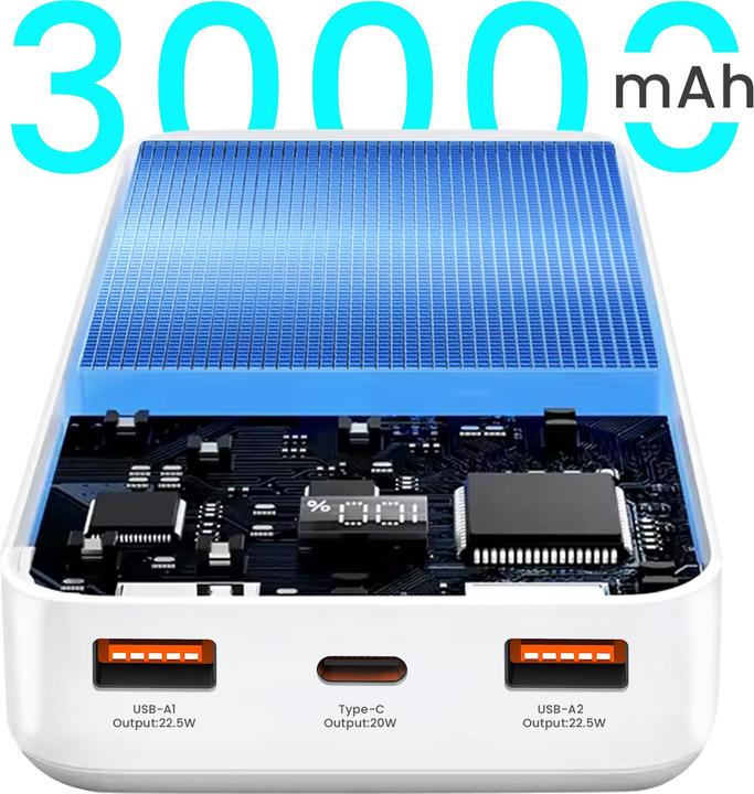 Actual product image Bwoo 22,5W 30000 mAh power bank with LCD screen, white (30000 mAh, 20 W, 111 Wh)