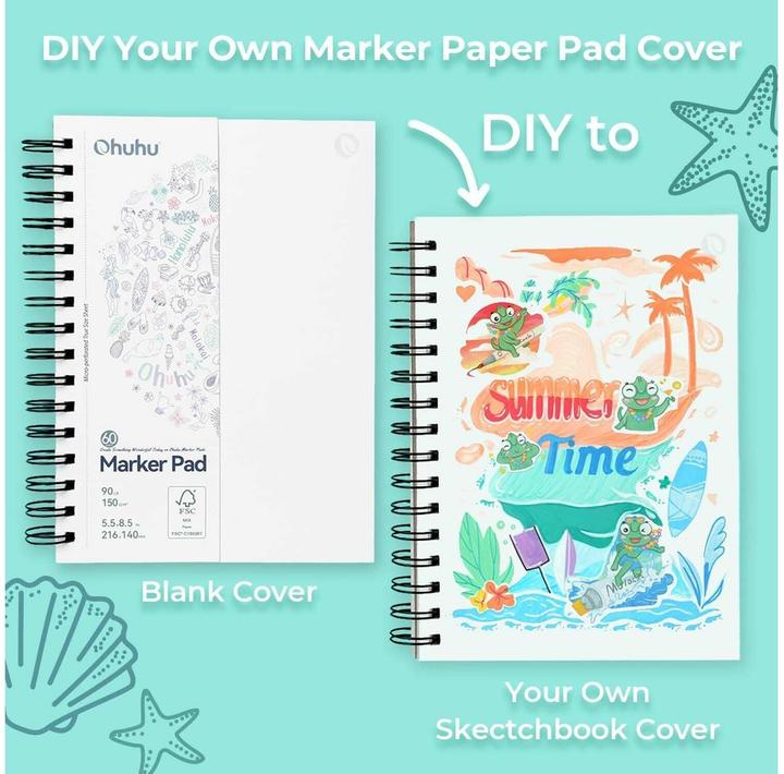 Image du produit Ohuhu Kunst-Skizzenbuch (auslaufsicher) - 150 g/m², 60 Blatt, 14 x 21.6 cm (Blanc)