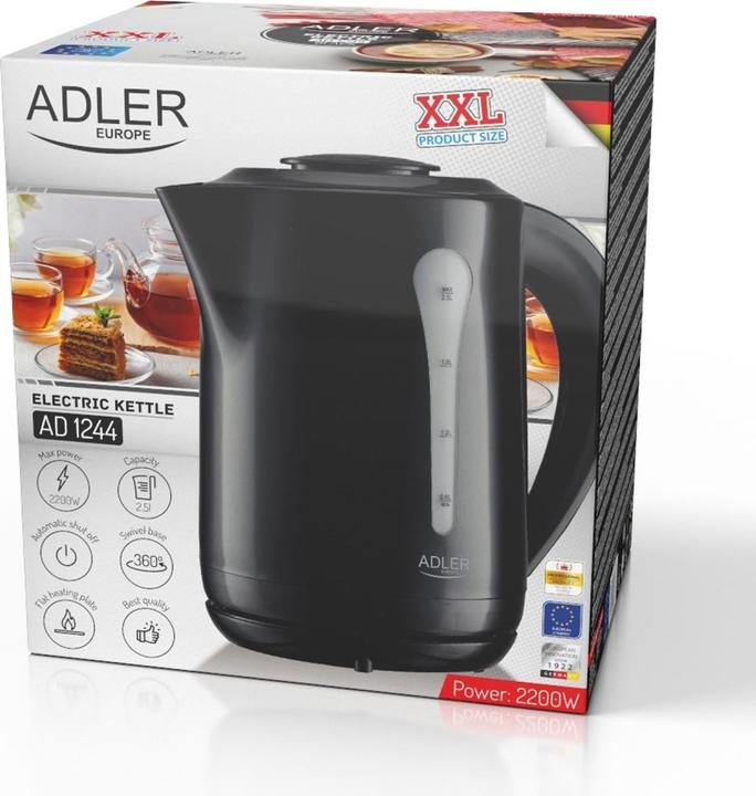 Actual product image Adler Teapot Kettle | AD 1244 | Electric | 1850 W | 2.5 L | Plastic | 360° rotational base | Black (2.50 l)