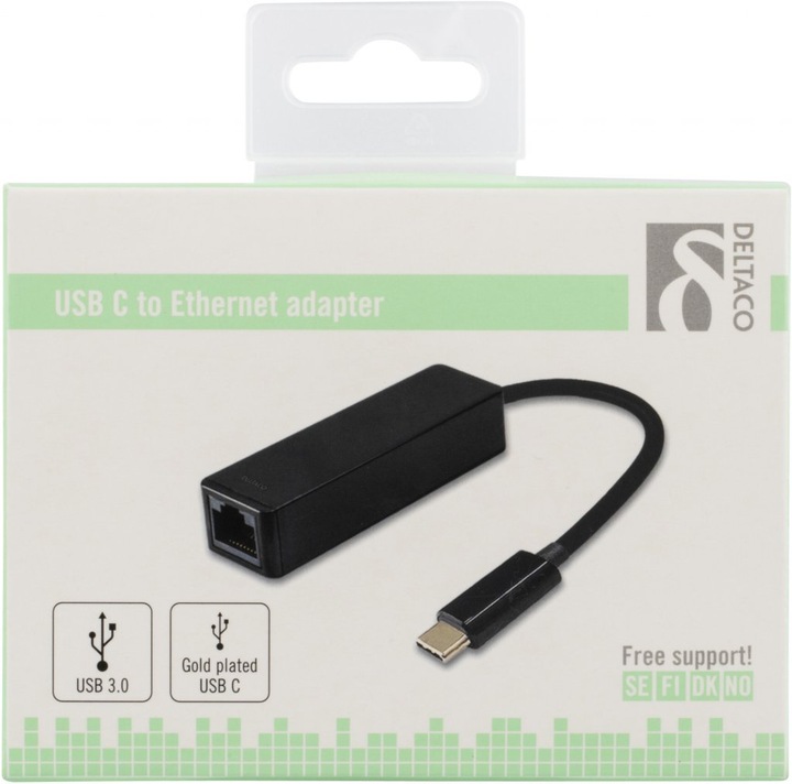 Produktbild Deltaco USBC-GIGA Netzwerkkarte Ethernet 1000 Mbit/s (USB-C, RJ45 (1x))