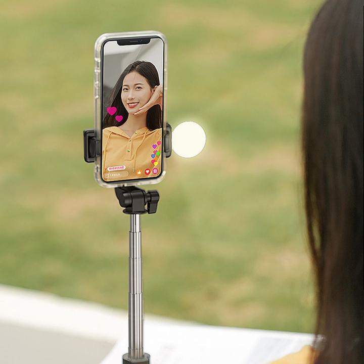 Produktbild Hurtel Selfie stick WH1YXS telescopic tripod 1m with round lamp and phone holder - black