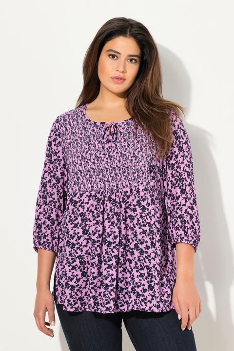 Produktbild Ulla Popken Smokbluse, Blüten, A-Linie, Rundhals, 3/4-Arm (50, 52)