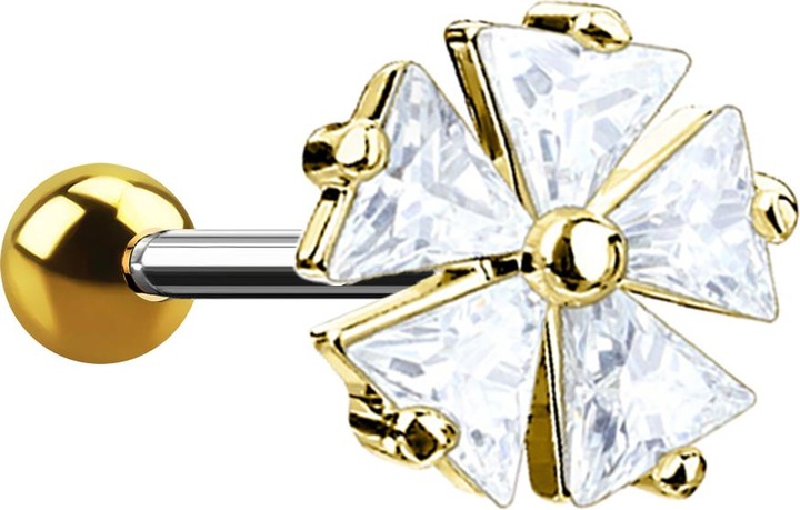 Produktbild Star Piercing Micro Barbell 14k vergoldet mit fünf Dreieckskristall (Chirurgenstahl 316L, Messing)