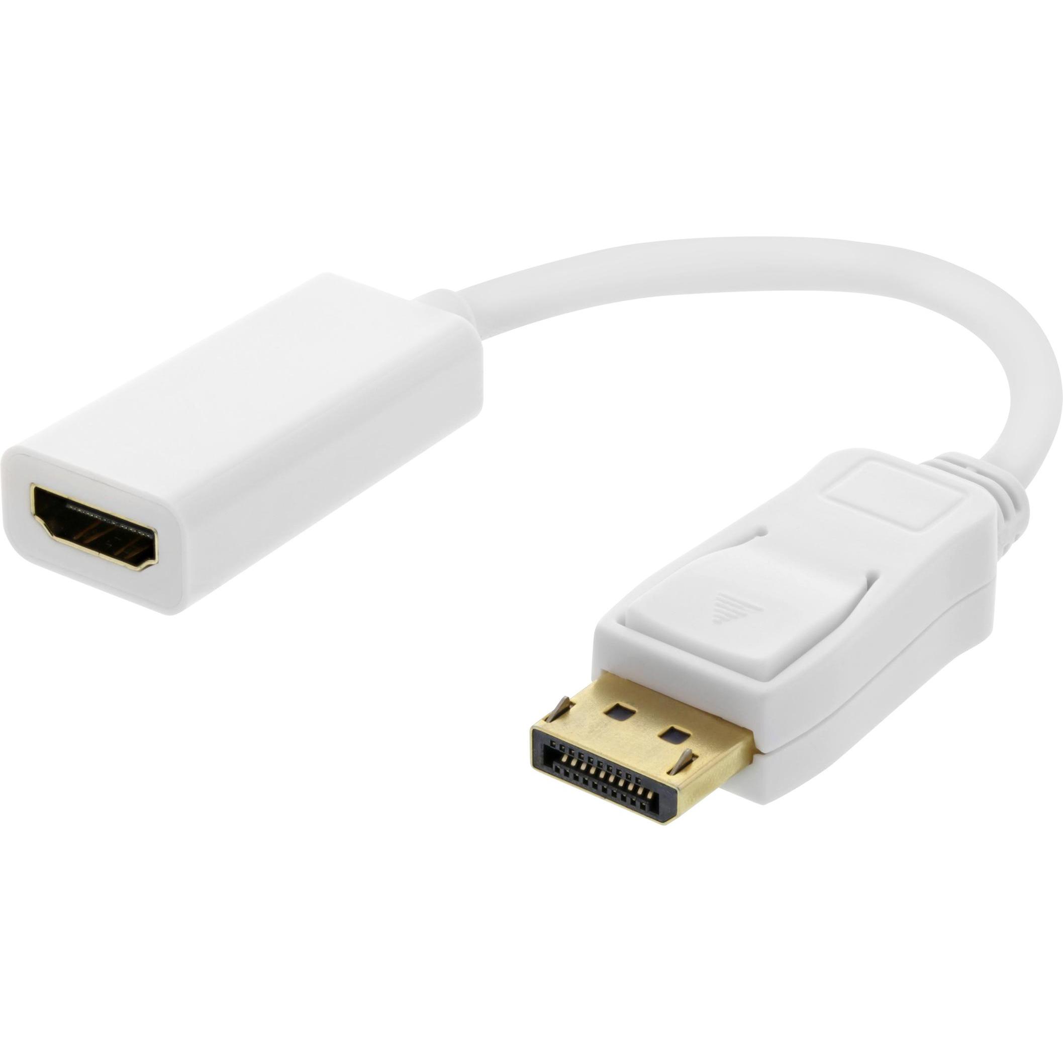 Thumbnail - Deltaco DP-HDMI44 video cable adapter DisplayPort HDMI Type A (Standard) White (HDMI, 20 cm), Data + Video Adapter, Weis...