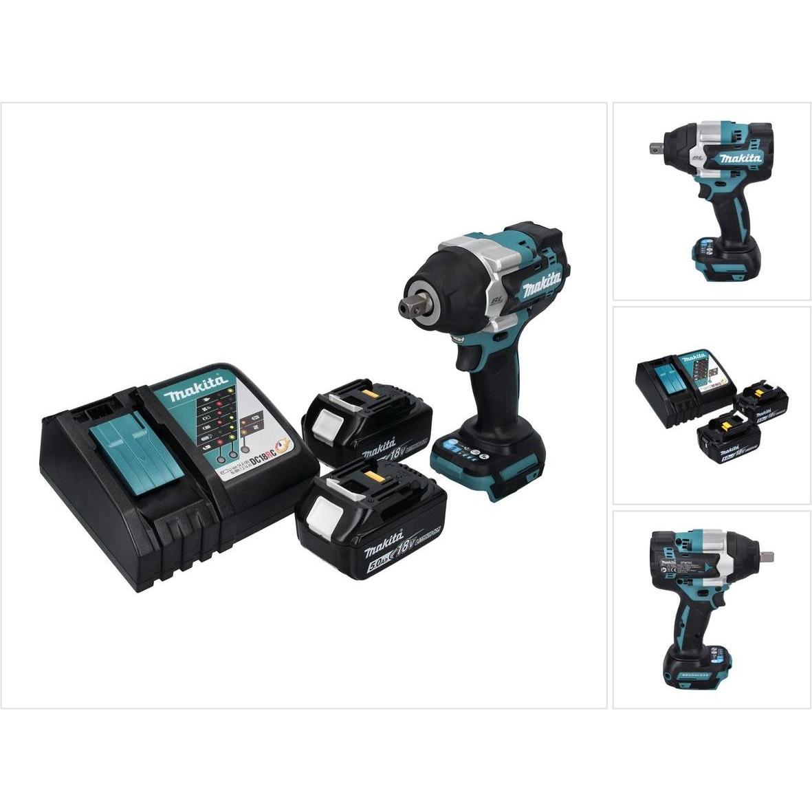Makita, Bohrmaschine + Akkuschrauber, DTW 701 RT Akku Schlagschrauber 18 V 700 Nm 1/2" XPT Brushless + 2x Akku 5,0 Ah + ...