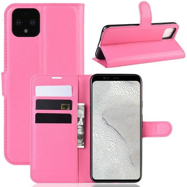 MU Classic Litchi Leder Bookcover Series (Google Pixel 4 XL), Smartphone Hülle, Rosa