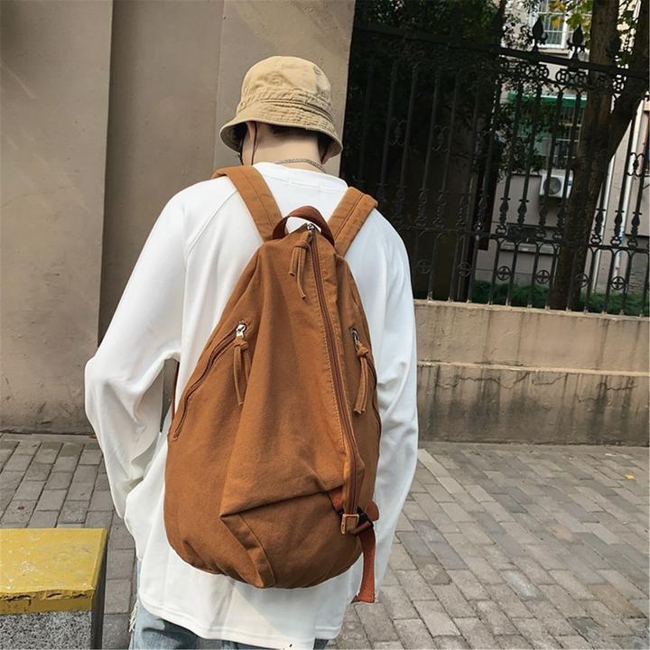 Actual product image Only-Bags.Store Solid colour canvas backpack, casual student backpack, large capacity backpack, travel backpack