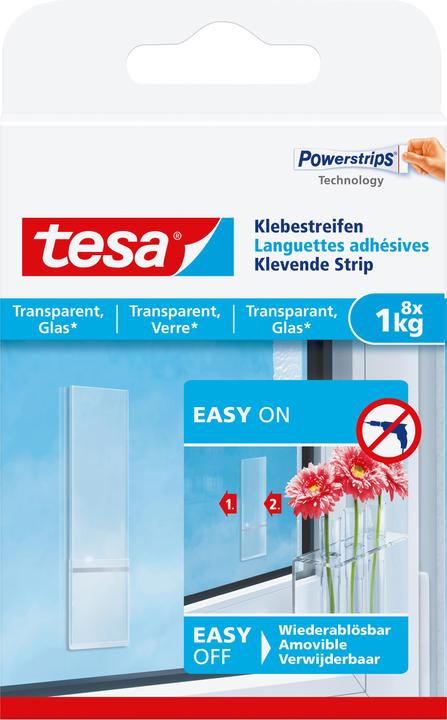 Produktbild tesa Powerstrips für Glas, transparente Klebestreifen