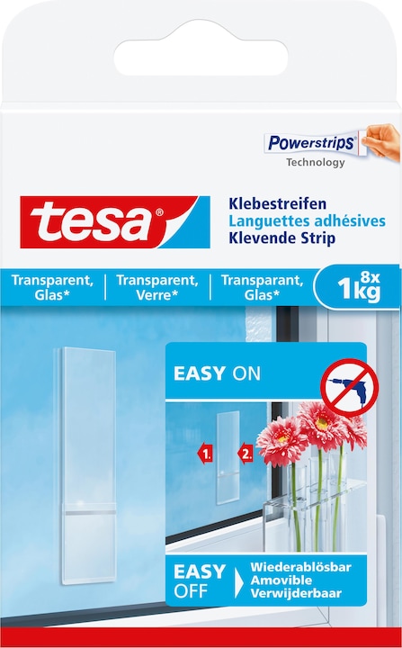 Produktbild tesa Powerstrips für Glas, transparente Klebestreifen