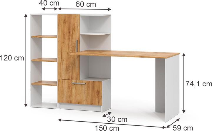 Produktbild Vicco Schreibtisch Tomy, Weiss/Goldkraft Eiche, 150 x 59 cm 2er Set (150 x 59 x 120 cm)