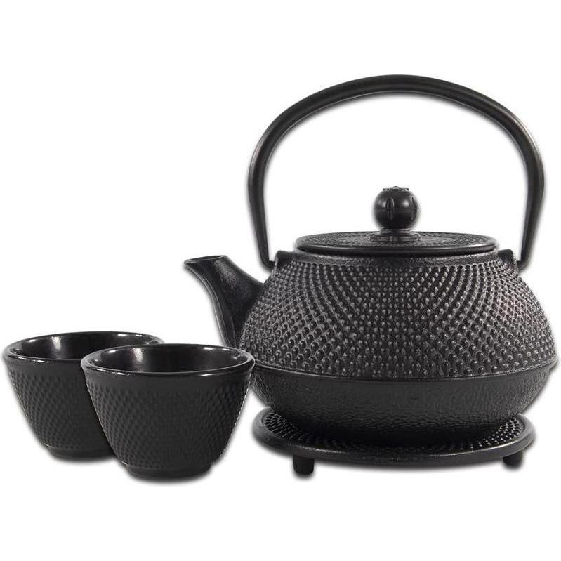Bredemeijer SakuraTea - Theepot Set - 4-delig - Gietijzer - Zwart - 0.8L - 2 Kopjes (100ml), Caffettiera, Nero