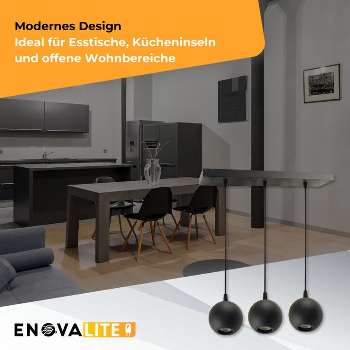 Productafbeelding Enovalite LED-Pendellampe GLOBE, GU10-Fassung, IP20, Ø10cm, 3 flammig, schwarz (GU10)