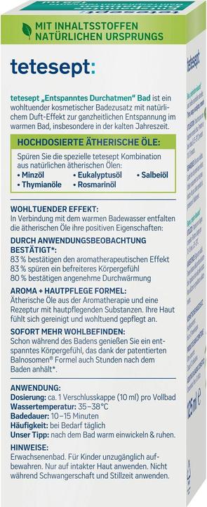 Nutritional values and ingredients Tetesept Relaxed Breathing 125ml (125 ml, Bath oil)