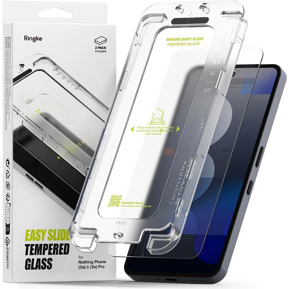 Ringke Easy Slide Tempered Glass (2 pack) (2 pz., Niente Telefono (3a), Niente Telefono (3a) Pro), Pellicola protettiva smartphone, Trasparente