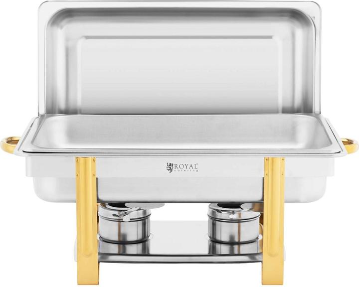 Immagine prodotto Royal Catering Chafing Dish Warmhaltebehälter Rechaud GN 1/1 Goldakzente 9 L 2 Brennstoffzellen