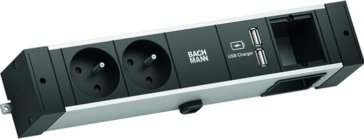 Actual product image Bachmann Desk Rail - 2 m - 2 AC outlets - Indoor - Type E - Aluminium - Plastic - Black (2x, CEE 7/5, 2 m)