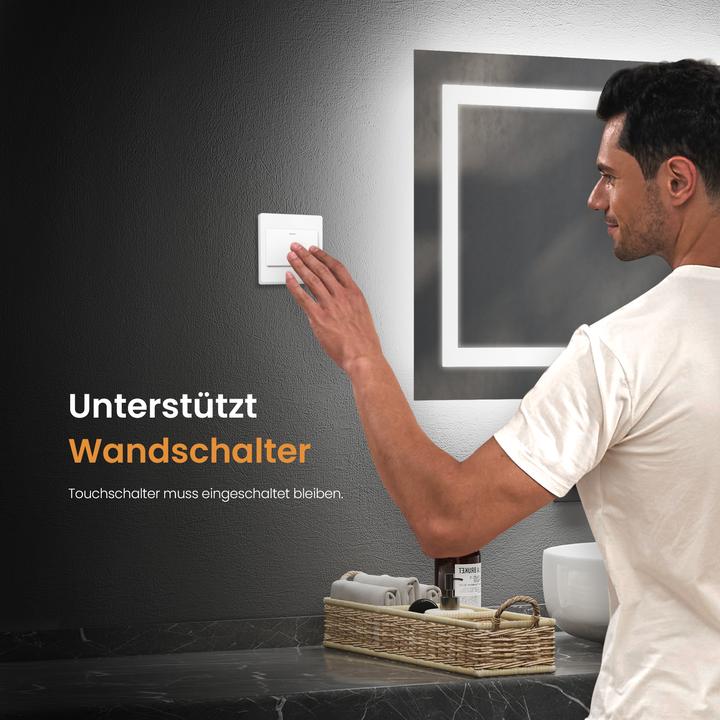 Produktbild Emke Badezimmerspiegel mit Beleuchtung 50*60cm,Beschlagfrei, 3000K/6500K,Tast Schalter