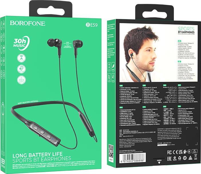 Immagine prodotto Borofone Sportkopfhörer BE59 Rhythm Bluetooth schwarz (30 h, Senza fili)
