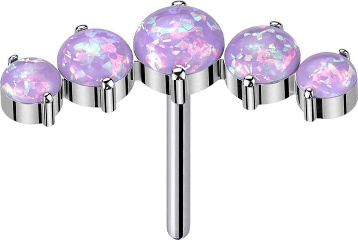 Actual product image Star Piercing Threadless curved silver five opals violet (without brass, Titanium)